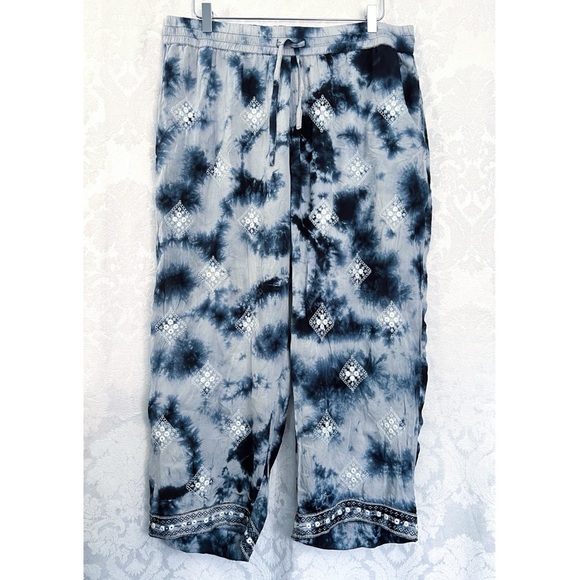 Soft Surroundings Women’s Tie Dye Sheer Embroidered Cropped Pants Size XL GUC - Picture 1 of 9